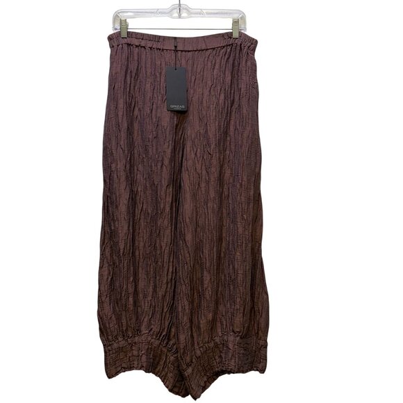 Grizas Pants - NWT Grizas Crinkle Silk Blend Brown Wide-Leg Pants M